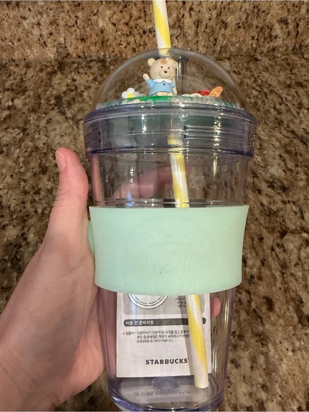 NWT Starbucks Korea Spring Flower Bearista Picnic Bear Figure Dome Cold Cup